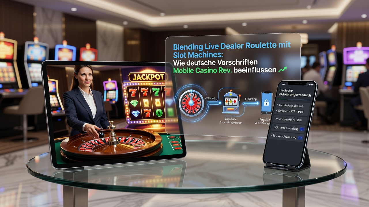Mobile Ansicht einer hybriden Casino-Plattform mit Roulette und Slots unter Einfluss deutscher Zahlungsvorschriften