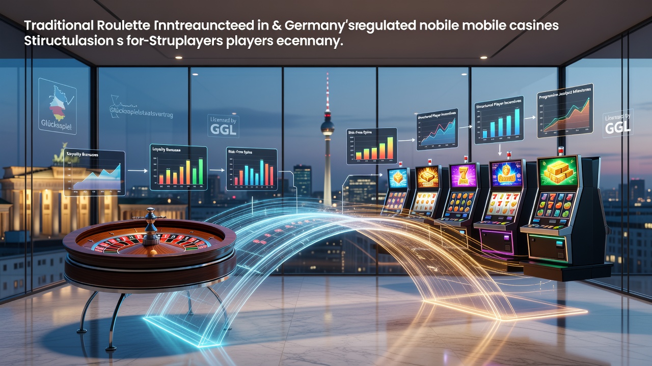Mobile Casino-Schnittstelle mit Roulette-Tisch und Slot-Walzen in einer lizenzierten deutschen App