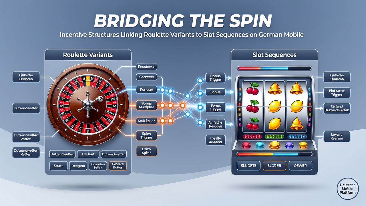 Illustration von mobilen Schnittstellen die Roulette und Slots durch Incentive-Strukturen verbinden
