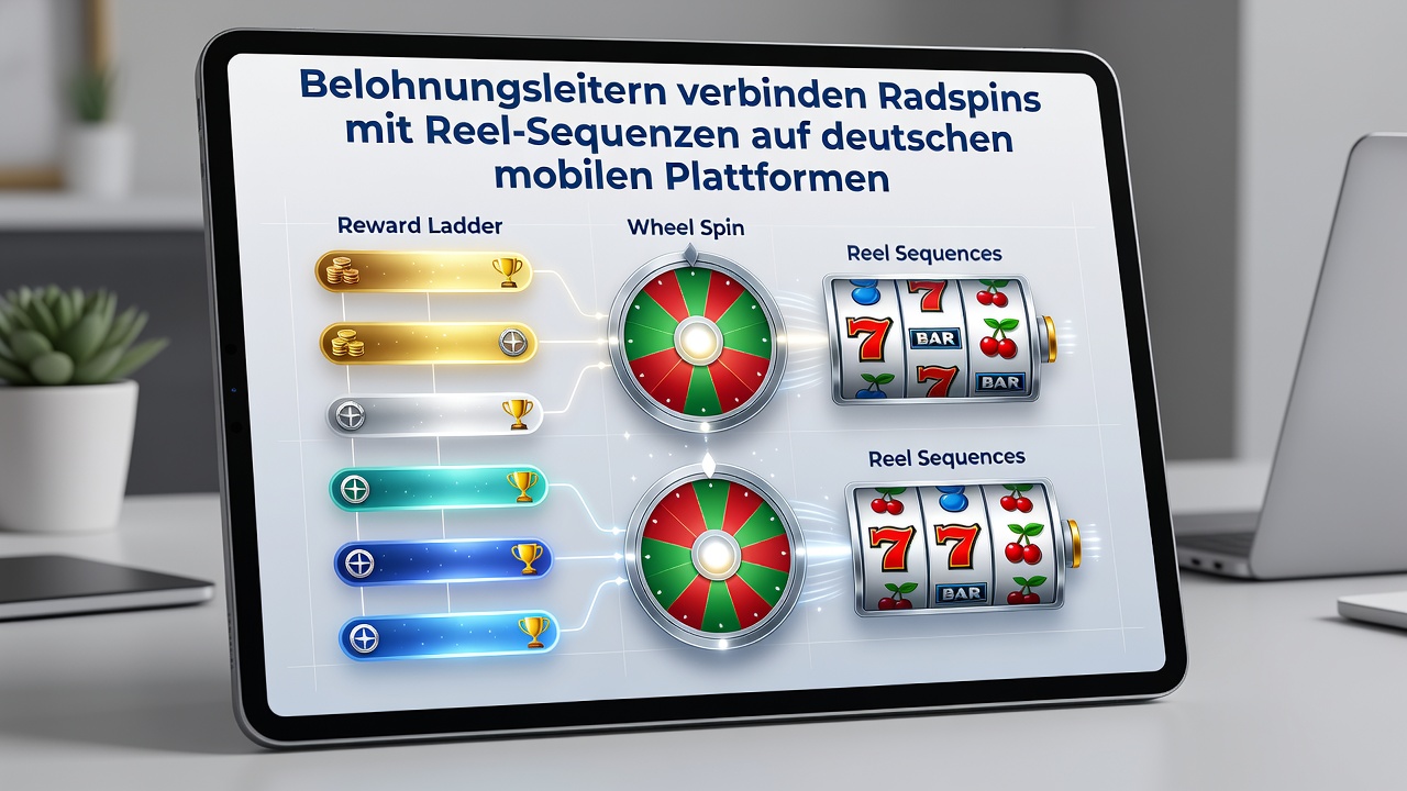 Darstellung mobiler Schnittstellen mit integrierten Belohnungsleitern für Roulette und Slots